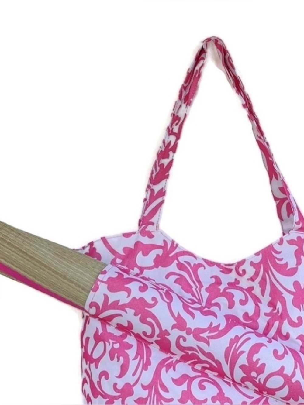 Ashburn Green Scroll Print Straw Beach Tote Bag